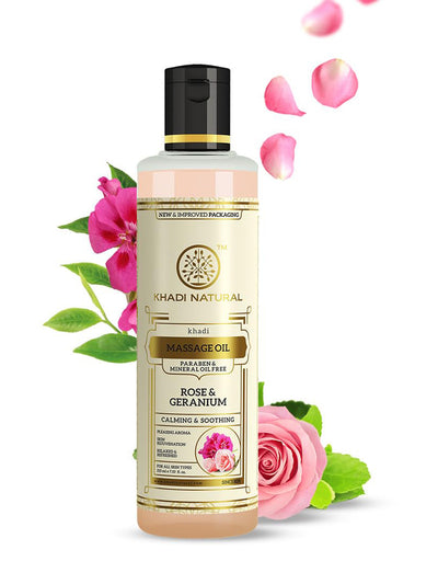 Khadi Natural Rose & Geranium Massage Oil (210ml)