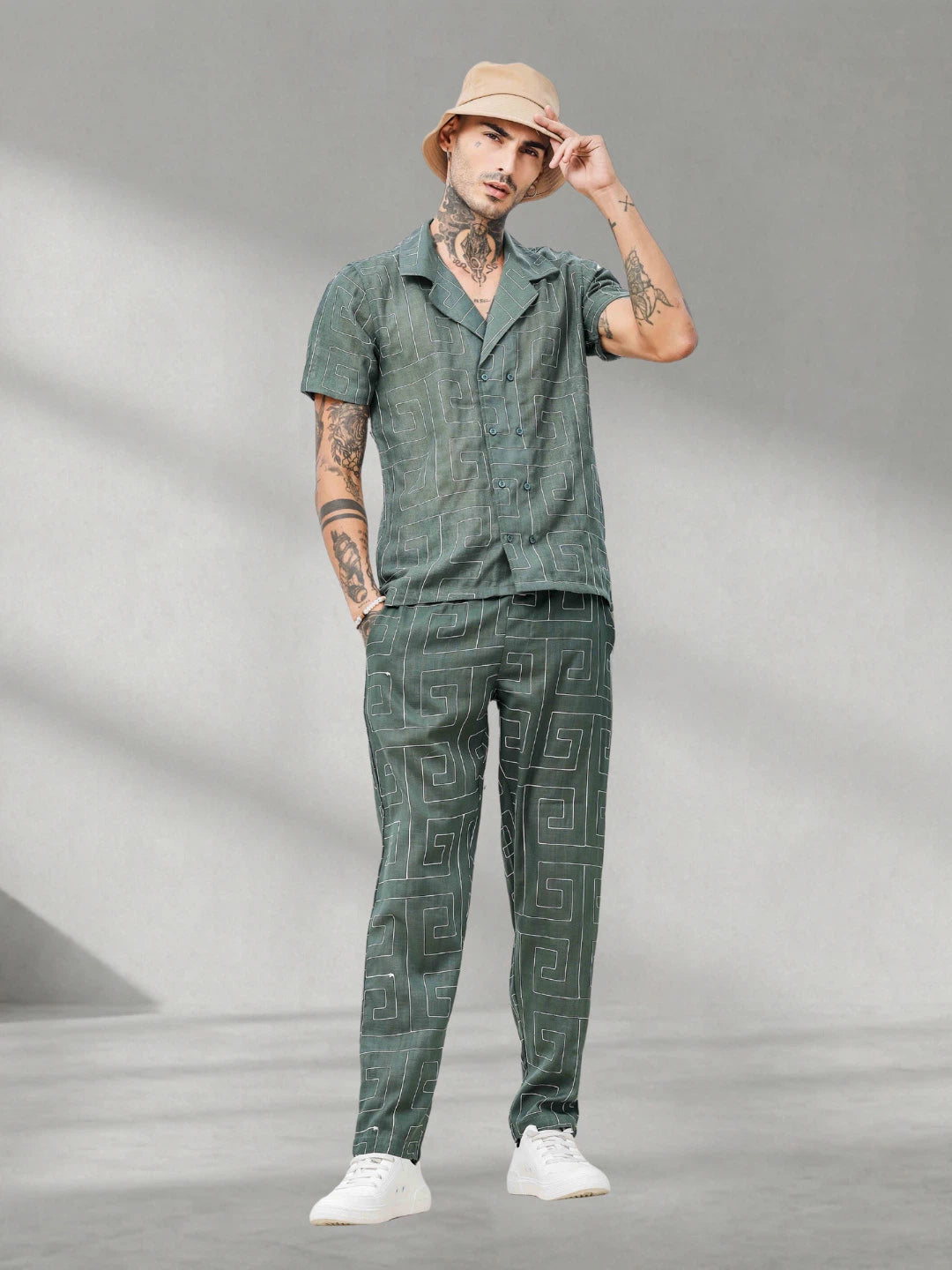 House Of Koala Olive Linen Blend Textured All Day Pants