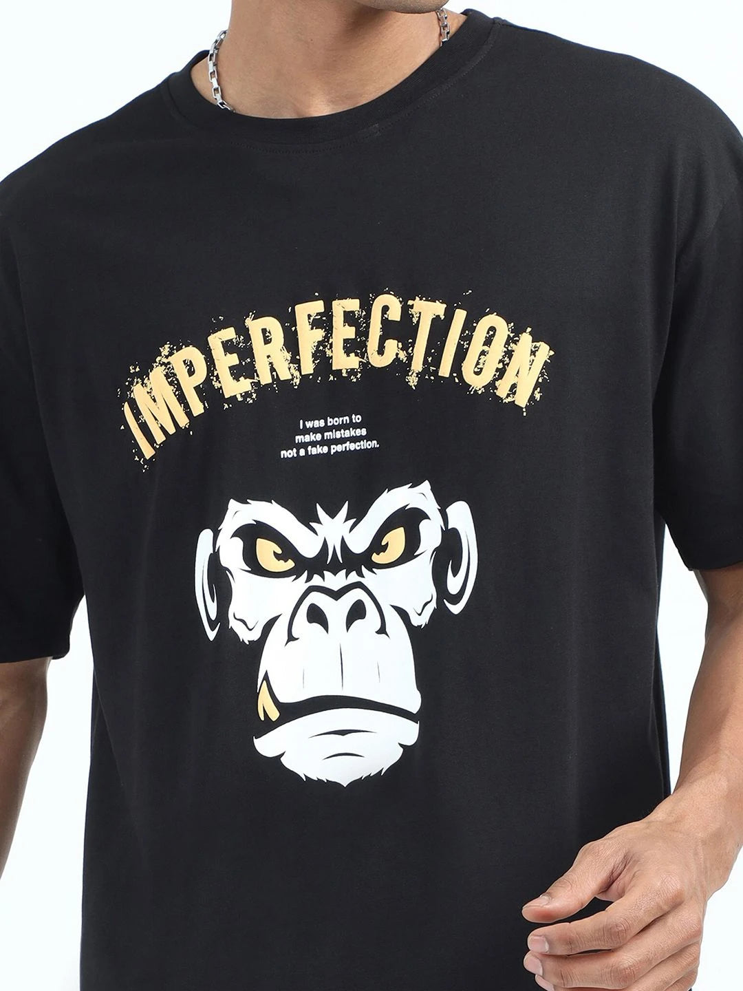 Silisoul Black Oversized Fit Graphic Print Pure Cotton Short Sleeves T-Shirt