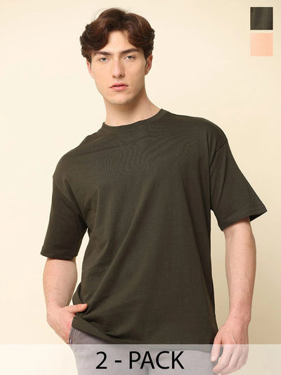 Silisoul Peach Oversized Fit Cotton Short Sleeves Knitted T-Shirt