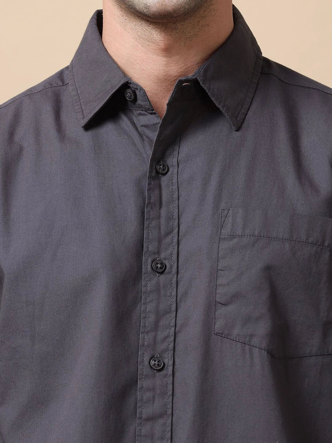 Silisoul Grey Regular Fit Cotton Long Sleeves Spread Collar Shirt