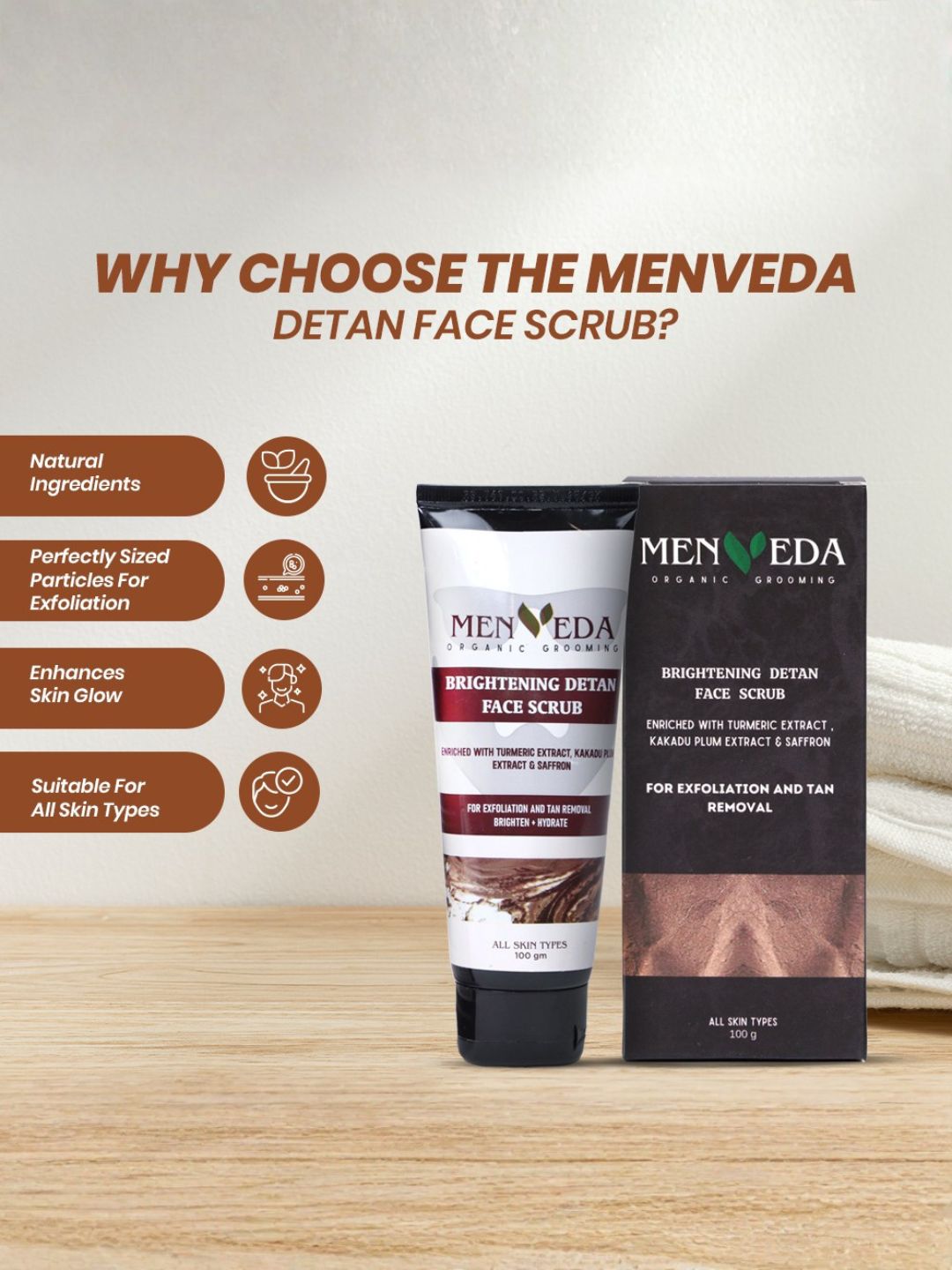 Menveda Brightening Detan Face Scrub for Men | Tan Removal & Glow (100 g)