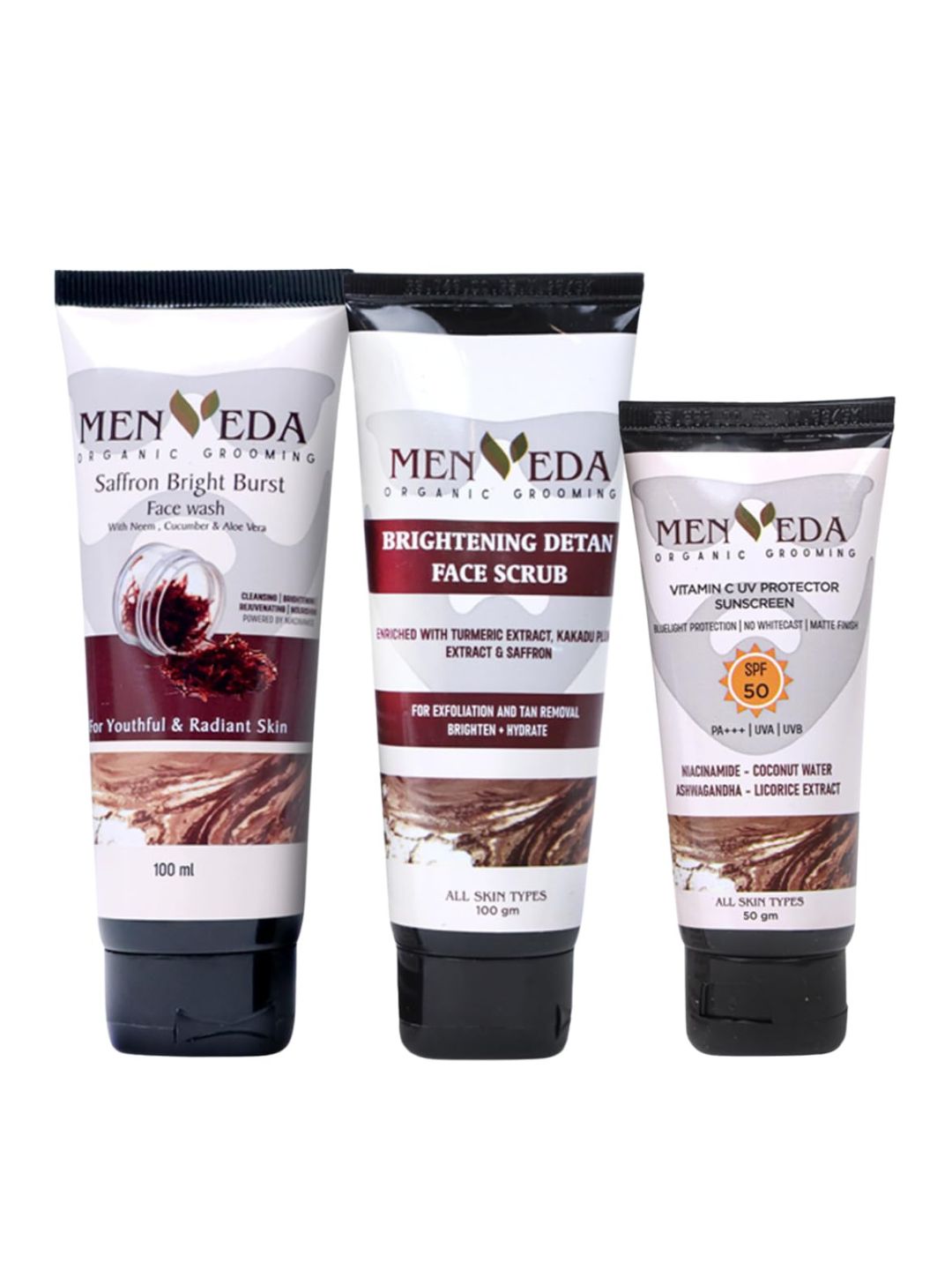 Menveda Detan Grooming Kit for Men | Face Wash, Scrub & Sunscreen (3 Pieces)
