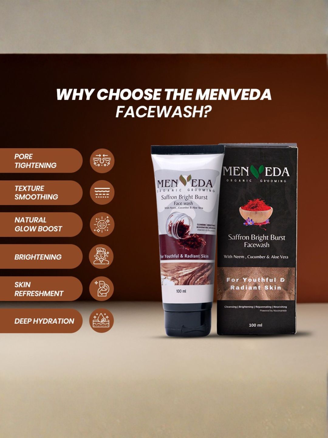 Menveda Face Wash for Men | Brightens & Controls Oil (100 ml)