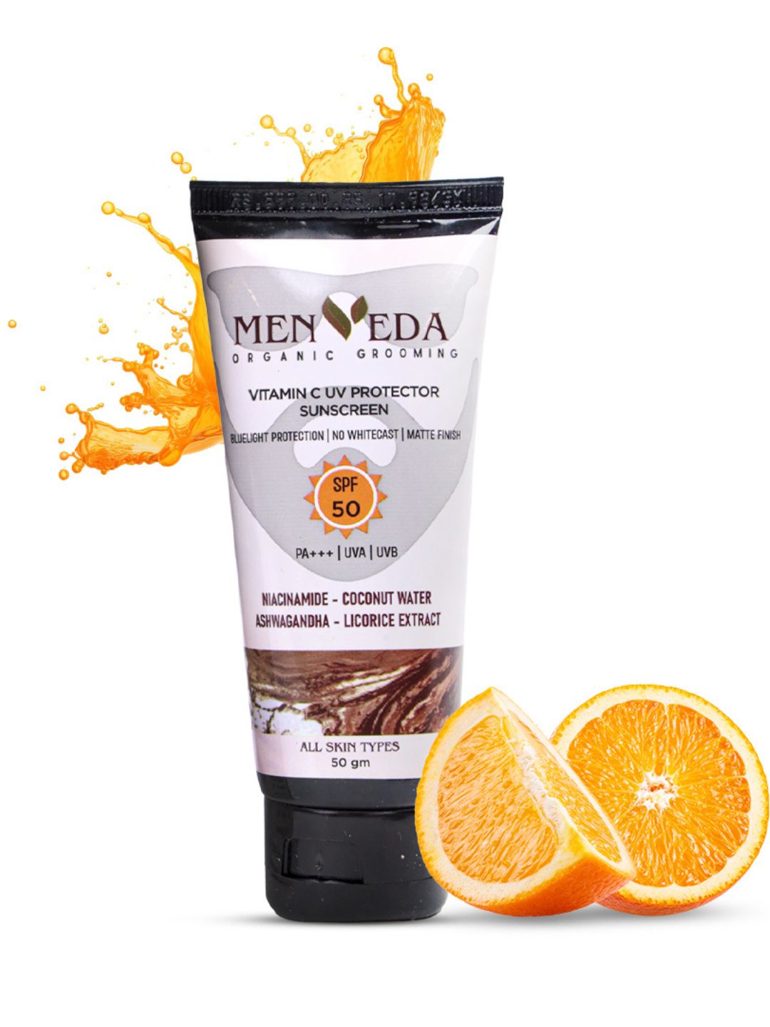 Menveda Sunscreen SPF50 PA+++ for Men | Matte Finish, No White Cast (50 g)