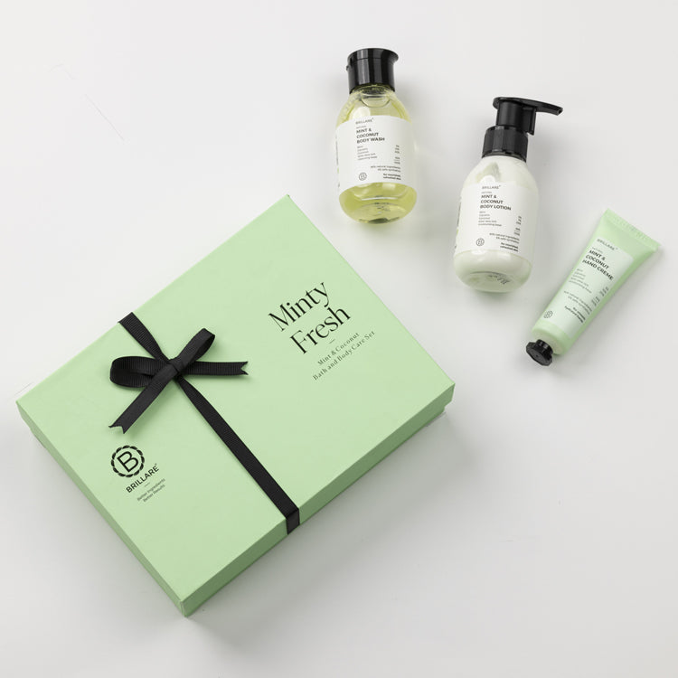 Brillare Minty Fresh Gift Set (Pack of 3) - Body Wash (100ml), Body Lotion (100ml), Hand Cream (30g)