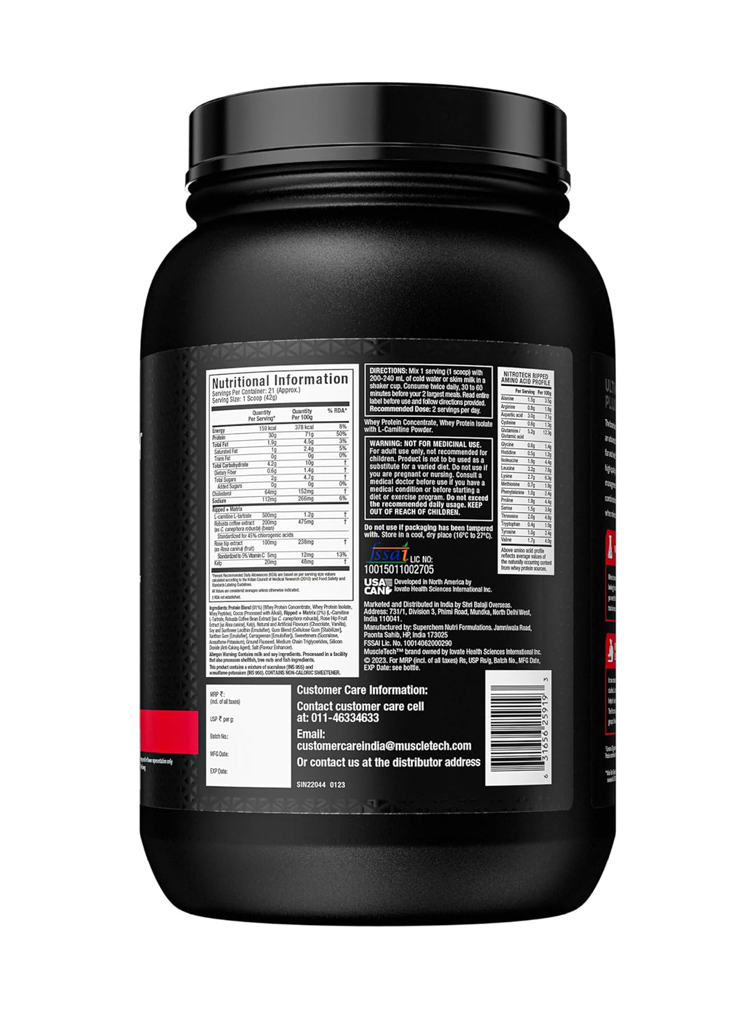 MuscleTech Nitro Tech Ripped Chocolate Fudge Brownie Powder (907 g)