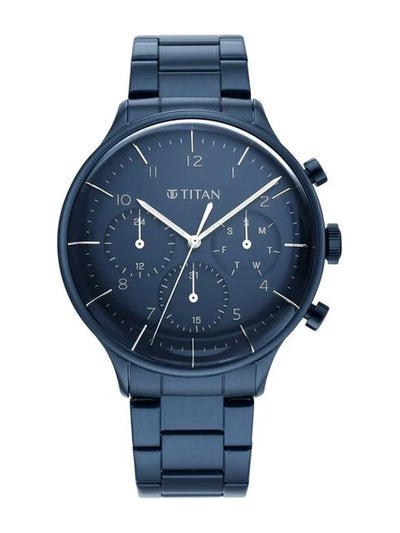 Titan Round Blue Dial Multifunction Watch With Blue Metal Strap - NS90102QM01