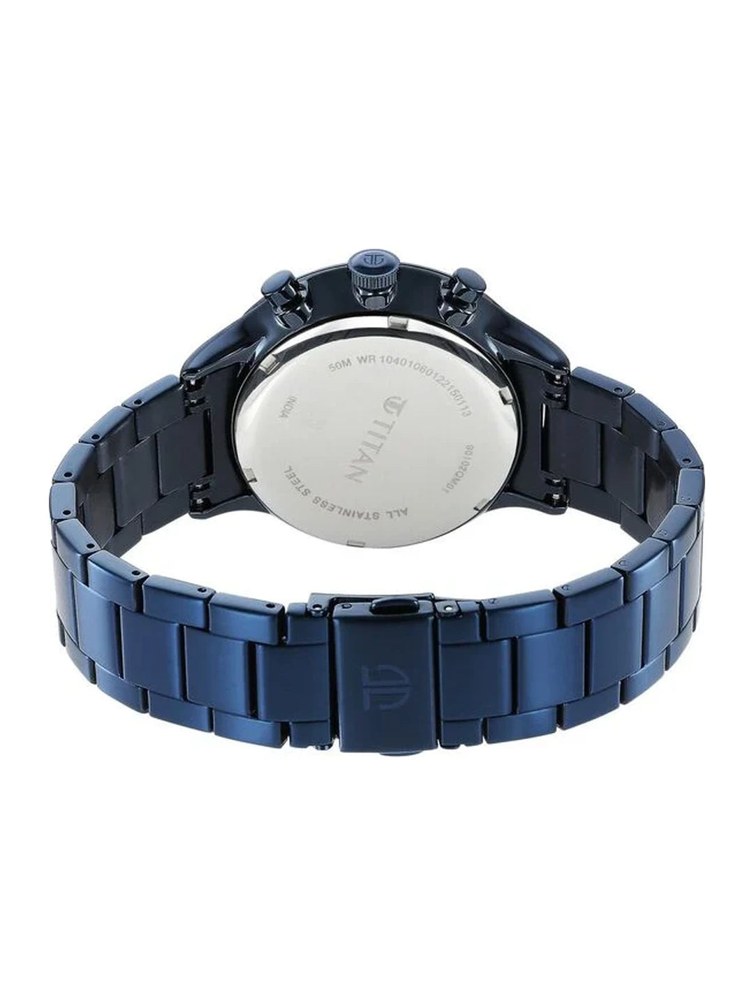 Titan Round Blue Dial Multifunction Watch With Blue Metal Strap - NS90102QM01