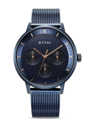 Titan Round Black Dial Analog Watch With Metal Strap - NS94006QM04