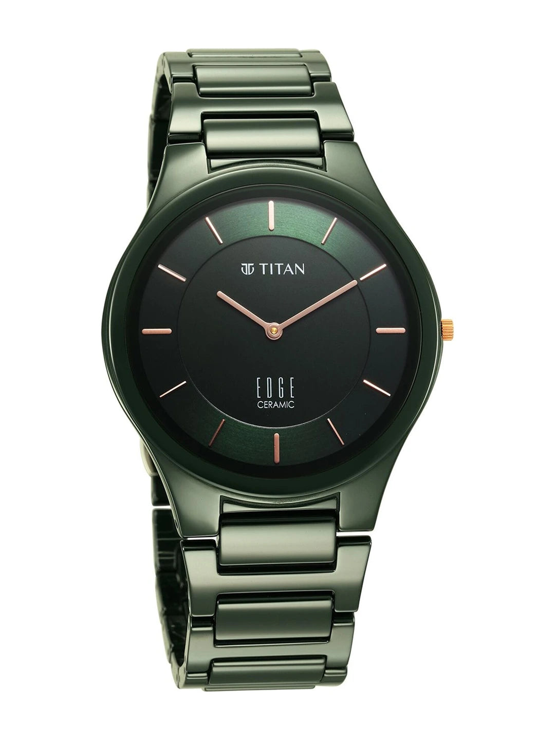 Titan Edge Ceramic Quartz Analog With Green Dial Watch - NT1696QC06