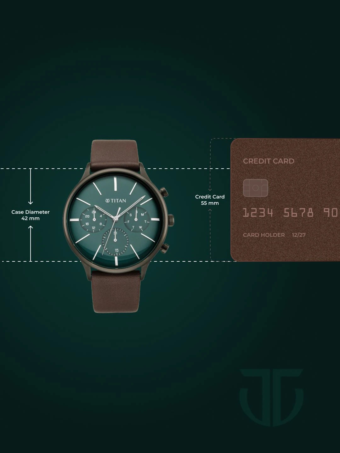 Titan Light Leathers Multifunction Analog With Green Dial Watch - NT90134QL01