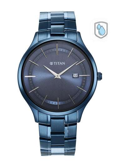 Titan Classique Slimline Quartz Analog With Blue Dial Watch - NT90142QM01