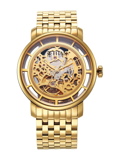 Titan Mechanical Slimline Automatic With Golden Dial Watch - NT90158YM01
