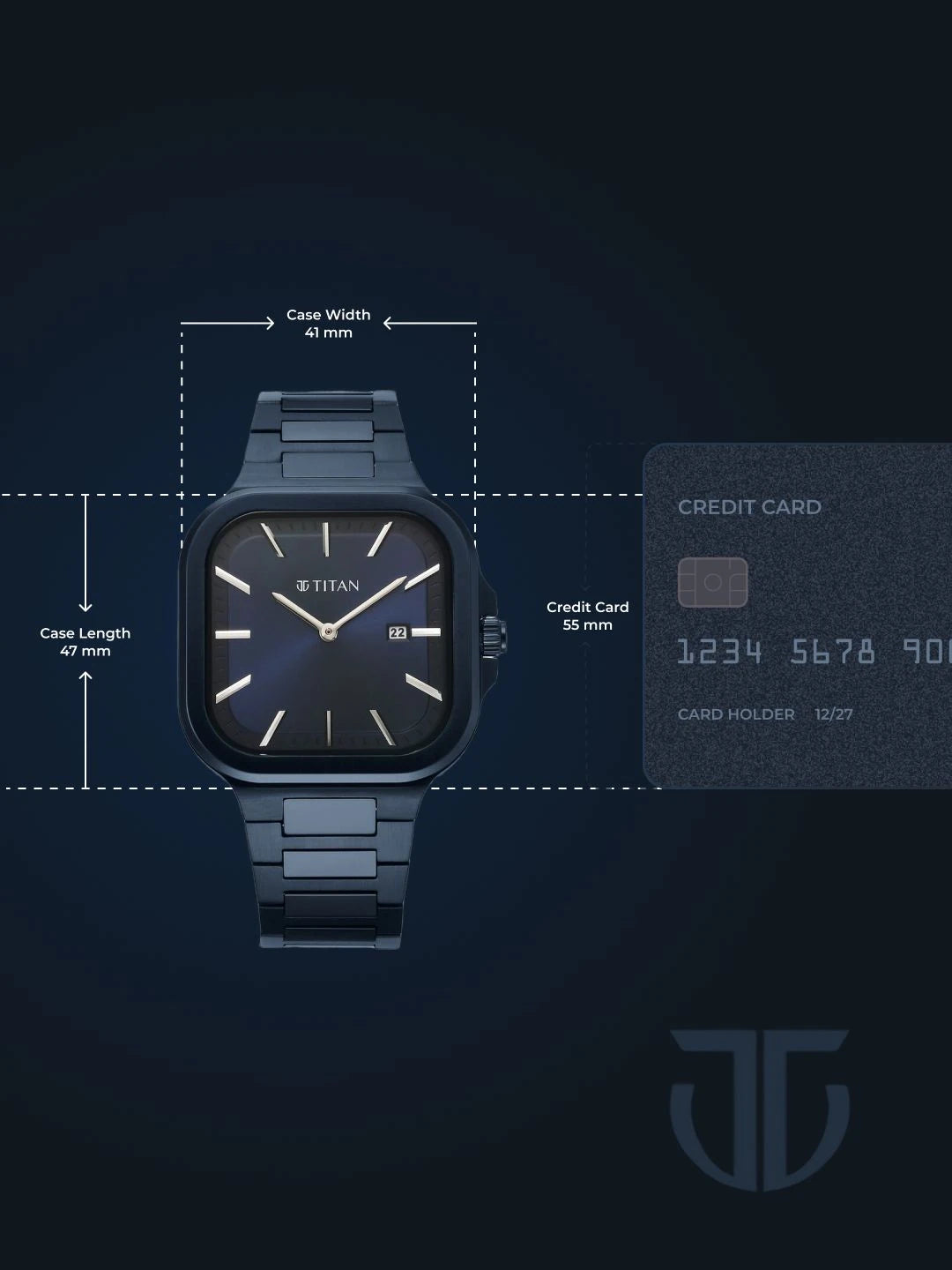 Titan Classique Slim Square Quartz Analog With Blue Dial Watch - NT90176QM01