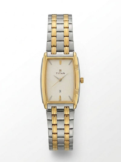 Titan Rectangle Silver Dial Analog Watch With Date Display & Metal Strap - NT9151BM01