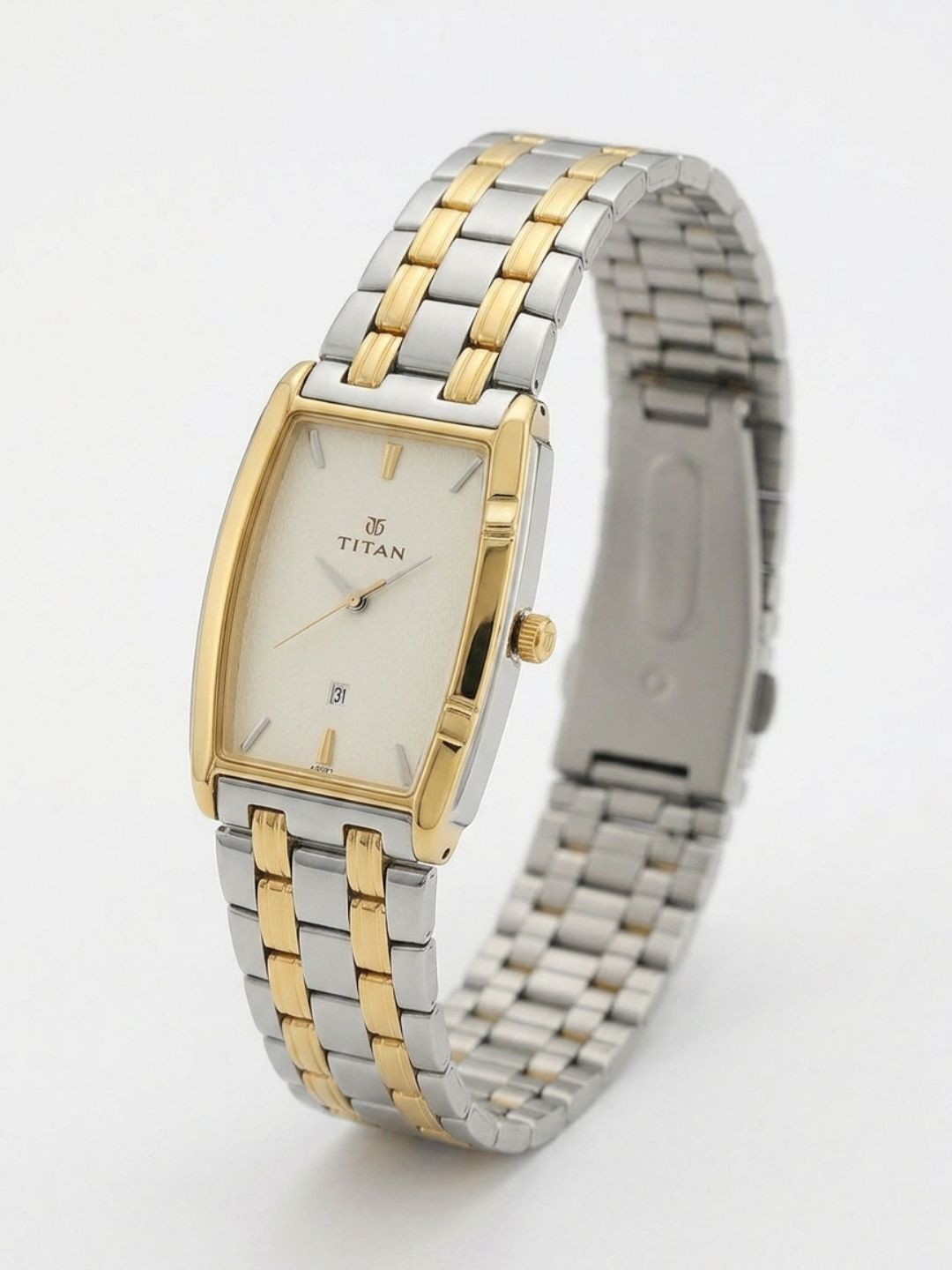 Titan Rectangle Silver Dial Analog Watch With Date Display & Metal Strap - NT9151BM01