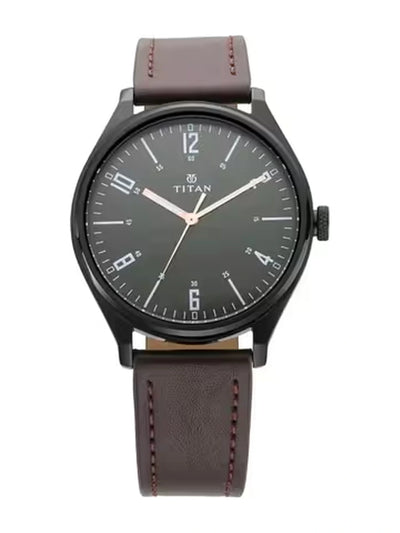 Titan Round Black Dial Analog Watch With Leather Strap - NU1802NL01
