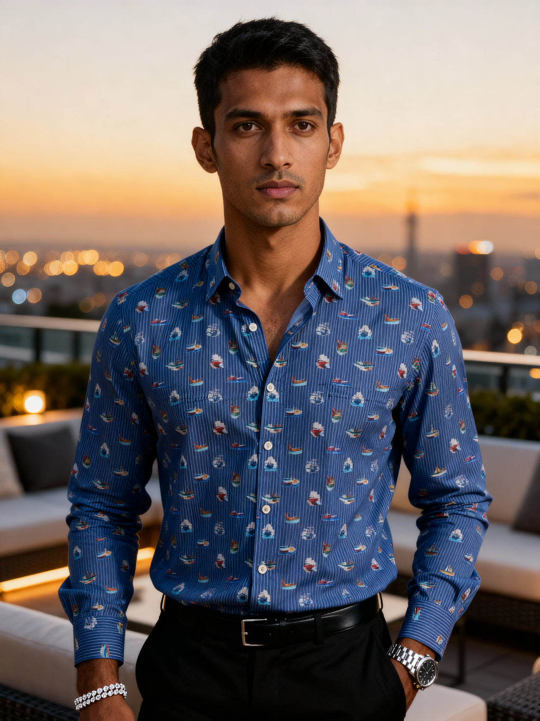 The Paribito Blue Viscose Rayon Party Shirt