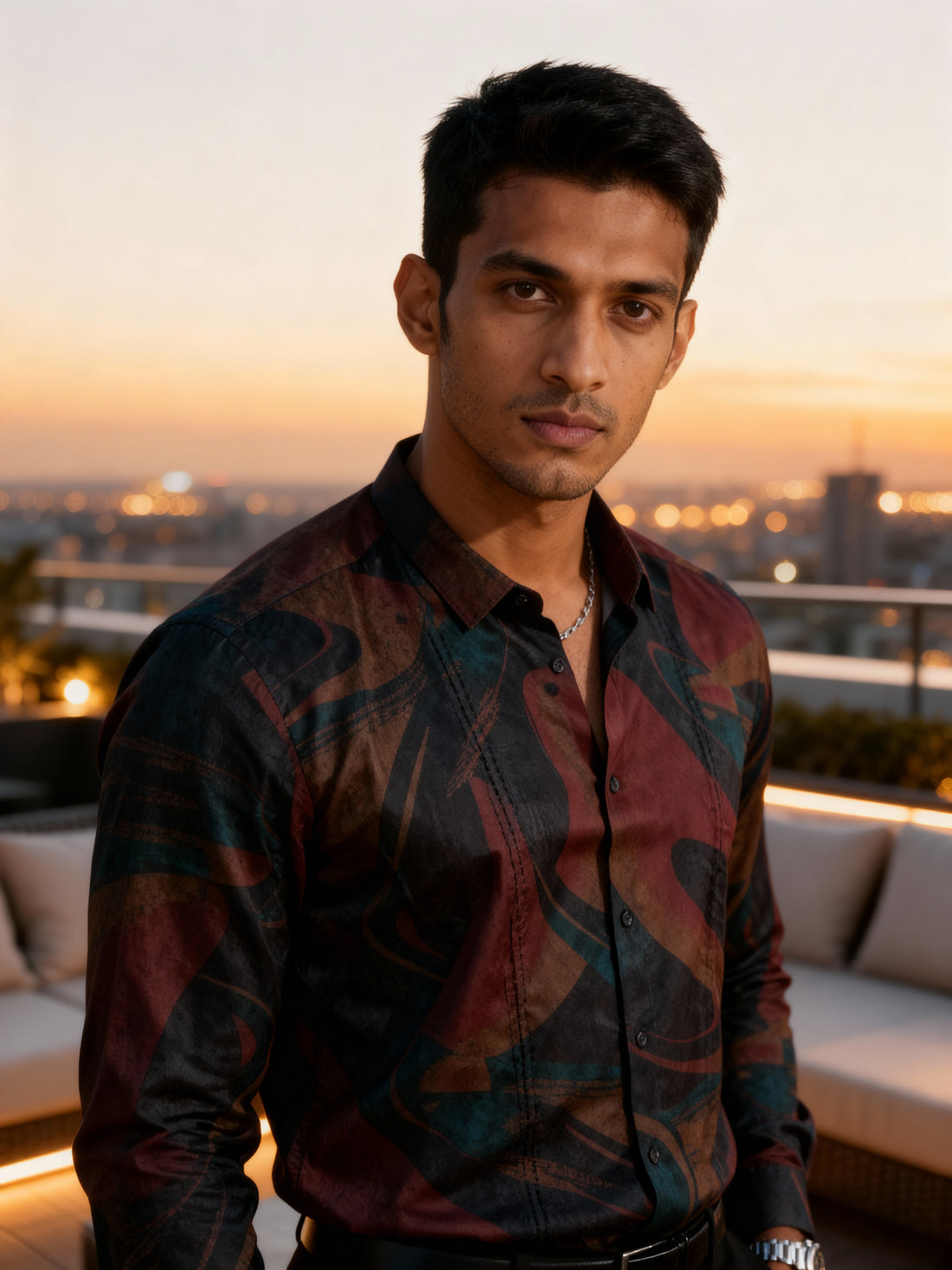 The Paribito Maroon Poly Silk Party Shirt