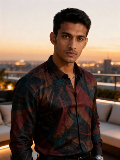The Paribito Maroon Poly Silk Party Shirt