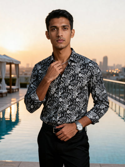 The Paribito Black Crepe Party Shirt