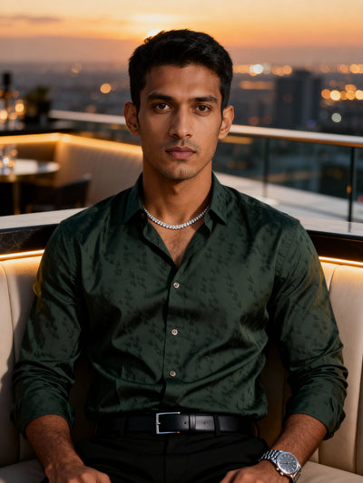 The Paribito Bottle Green Viscose Rayon Party Shirt