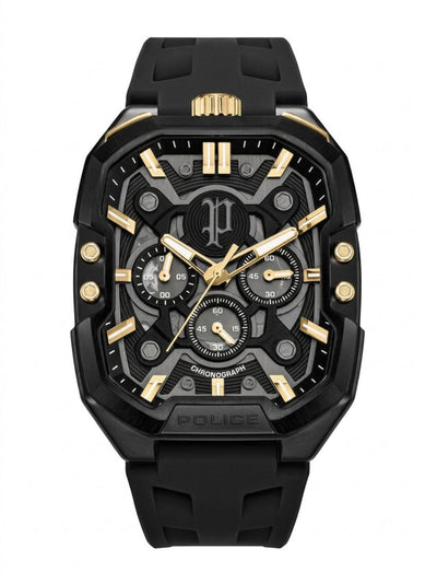 Police Rectangle Black Dial Chronograph Watch With Silicone Strap - PLPEWGO0092204