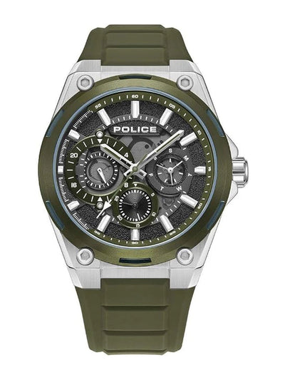 Police Round Grey Dial Multifunction Watch With Green Silicone Strap - PLPEWJQ2203242