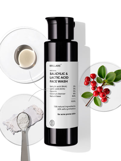 Brillare 2% Salicylic & 3% Lactic Acid Face Wash For Clear, Purified, Acne Prone Skin (100ml)