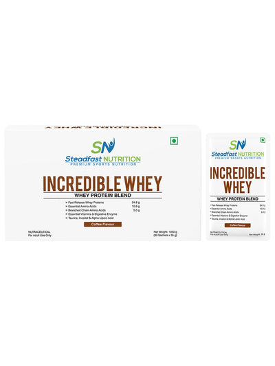 Steadfast Nutrition Incredible Whey Protein - Coffee (Pack of 30 Sachets)