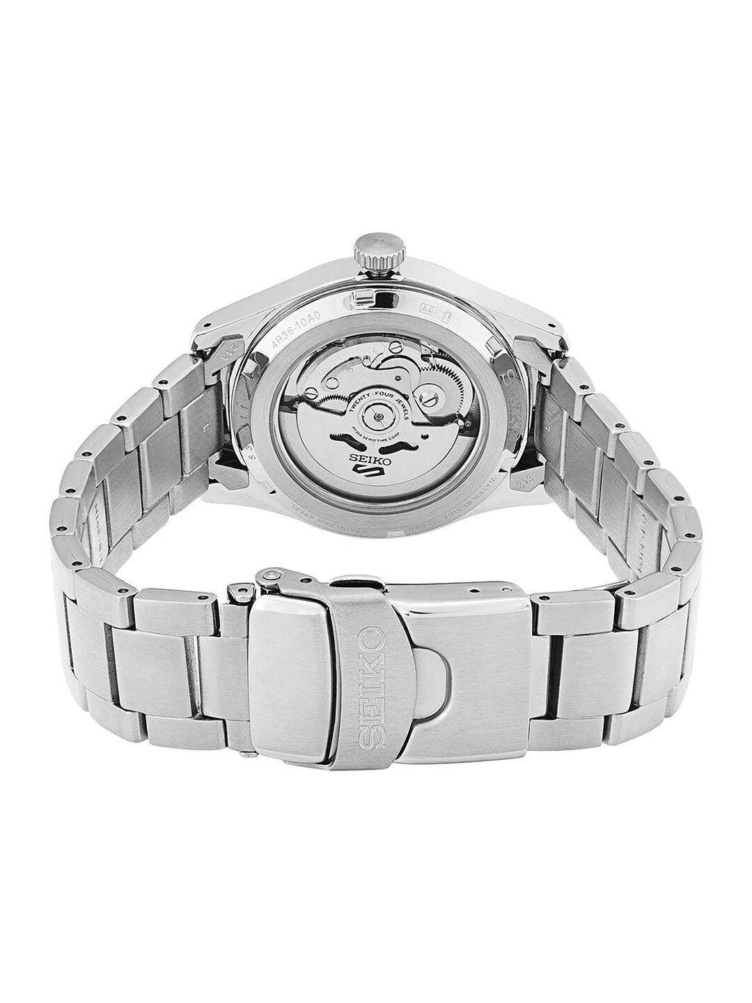 Seiko Black Dial & Silver Toned Stainless Steel Bracelet Style Strap Analogue Watch - SRPG27K1