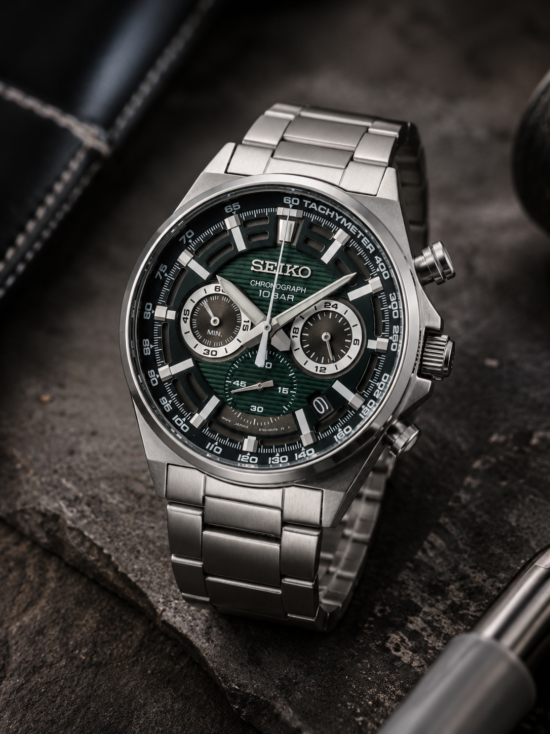 Seiko Round Green Dial Analog Watch - SSB405P1