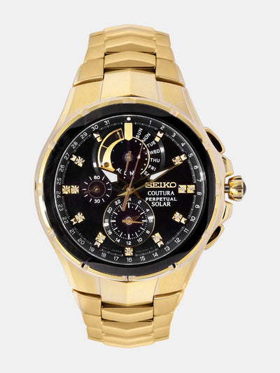 Seiko Coutura Perpetual Black Diamond Studded Solar Chronograph Watch- SSC - SSC572P1