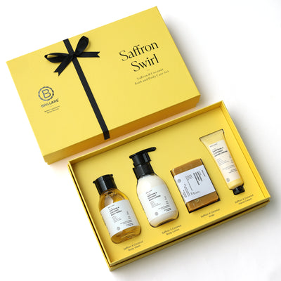 Brillare Saffron Swirl Gift Set (Pack of 4) - Body Wash (100ml), Body Lotion (100ml), Soap (75g), Hand Cream (30g)