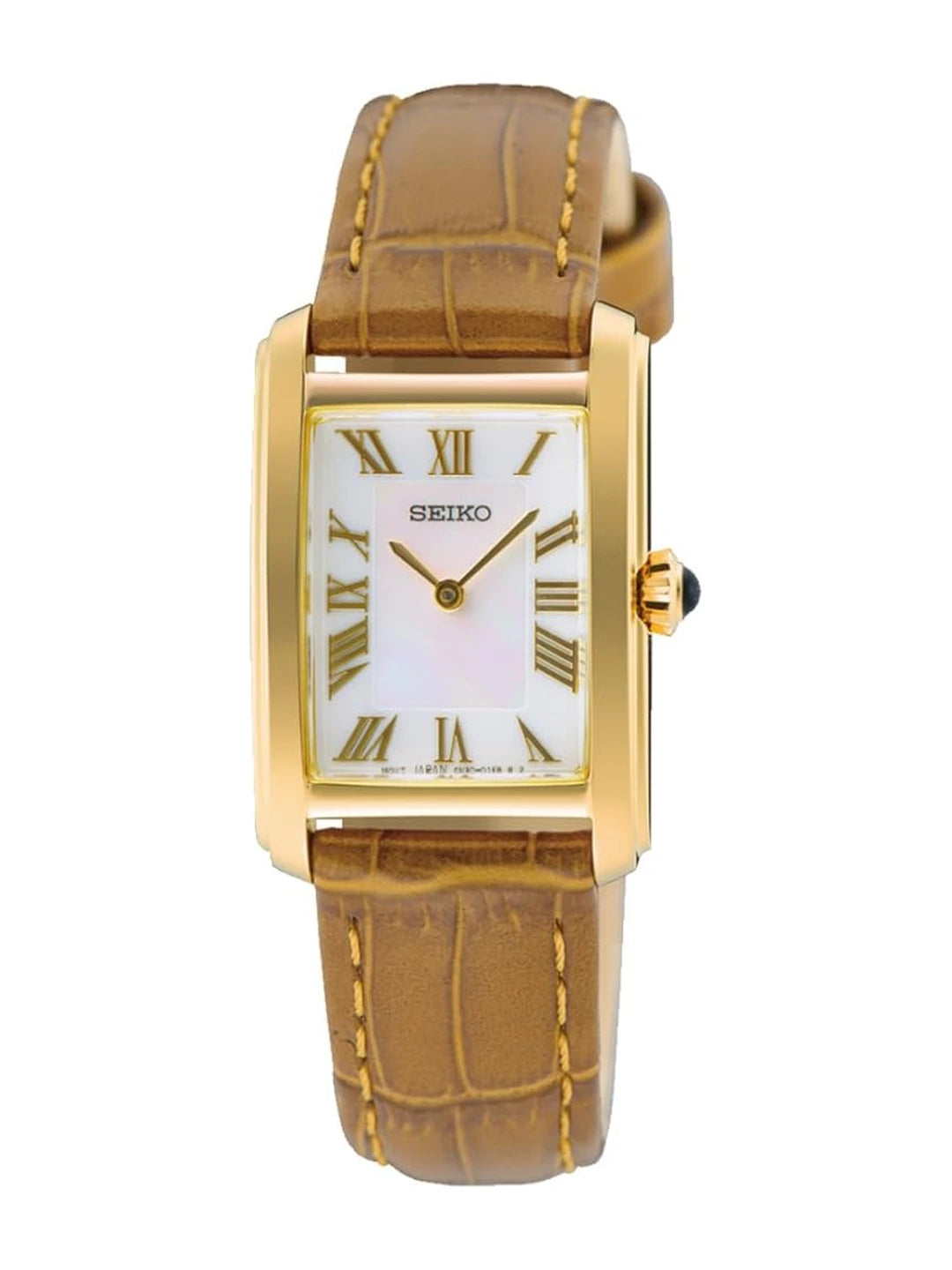 Seiko Rectangle White Dial Analog Watch With Leather Strap - SWR100P1
