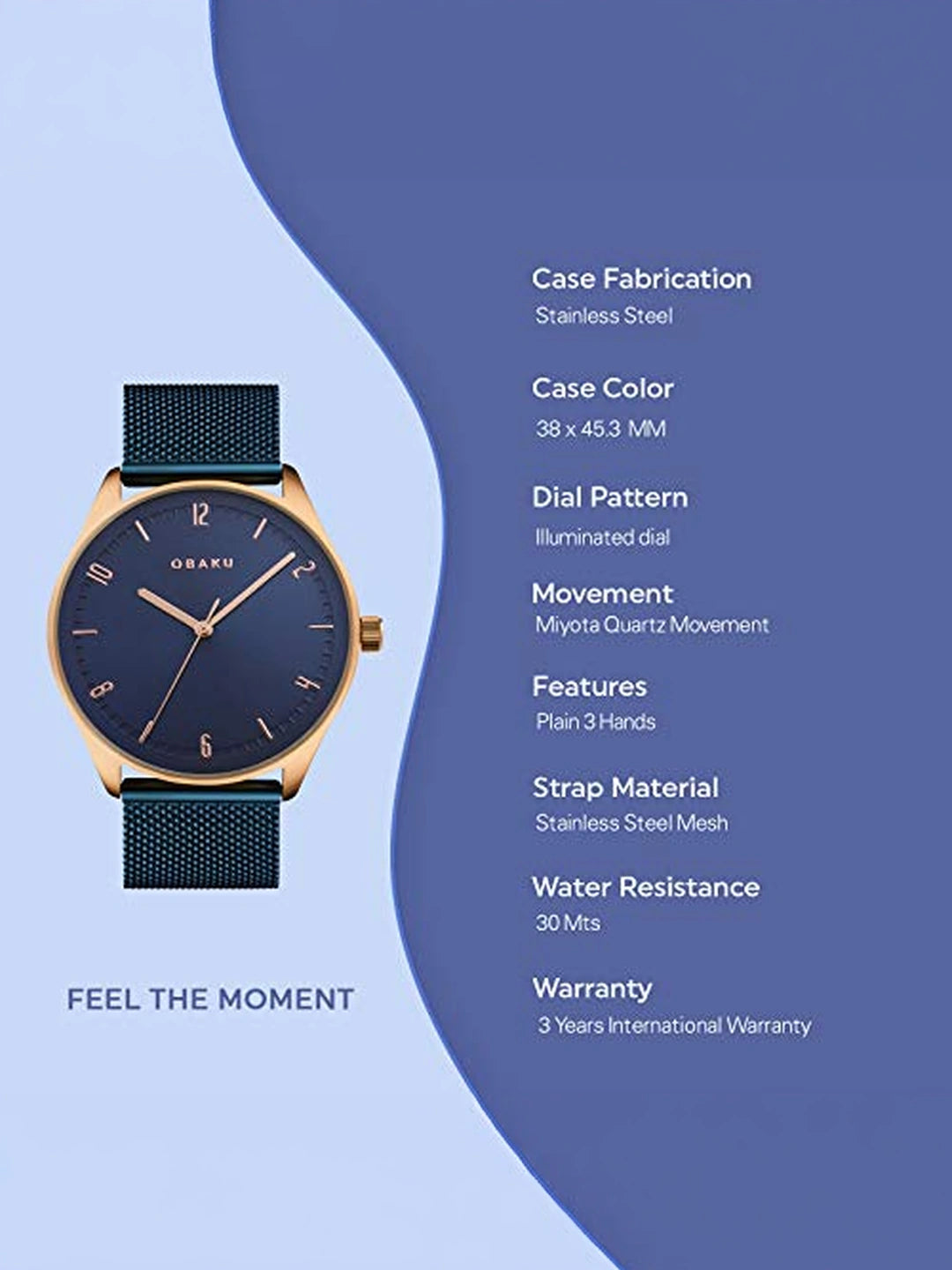 Obaku Round Blue Dial Analog Watch With Metal Strap - V235GXVLML
