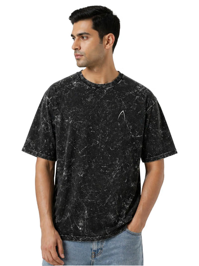 Arya Black Oversized Zodiac Aquarius Print Half Sleeve Cotton T-Shirt