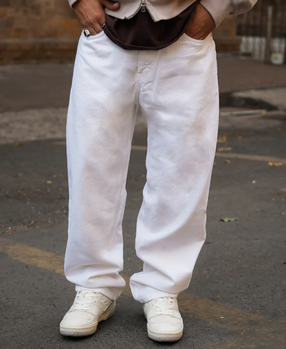 Powerlook White Solid Denim Baggy Fit Jeans