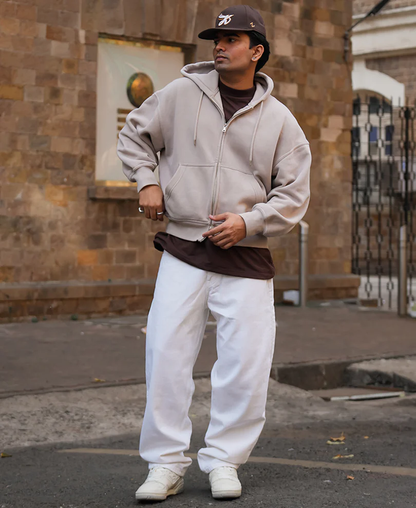 Powerlook White Solid Denim Baggy Fit Jeans
