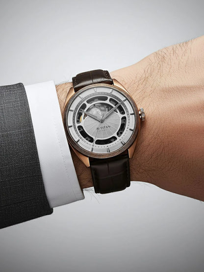 Titan Stellar Automatic Silver Round Dial Stainless Steel Watch  - 10011QL01