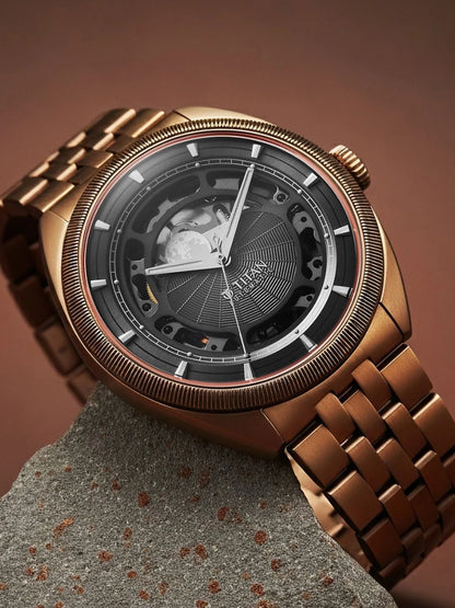 Titan Stellar Automatic Dark Gun Round Dial Watch - 10011QM01