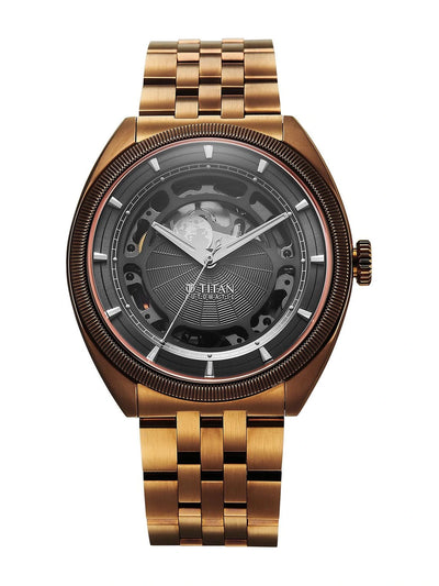 Titan Stellar Automatic Dark Gun Round Dial Watch - 10011QM01