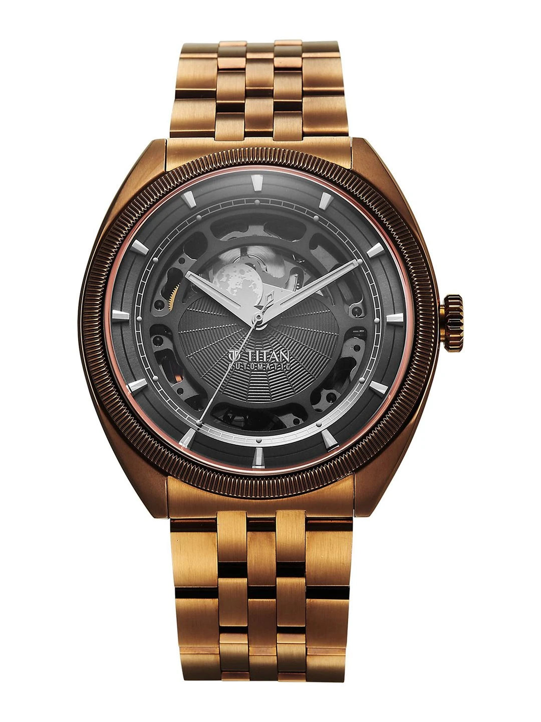 Titan Stellar Automatic Dark Gun Round Dial Watch - 10011QM01