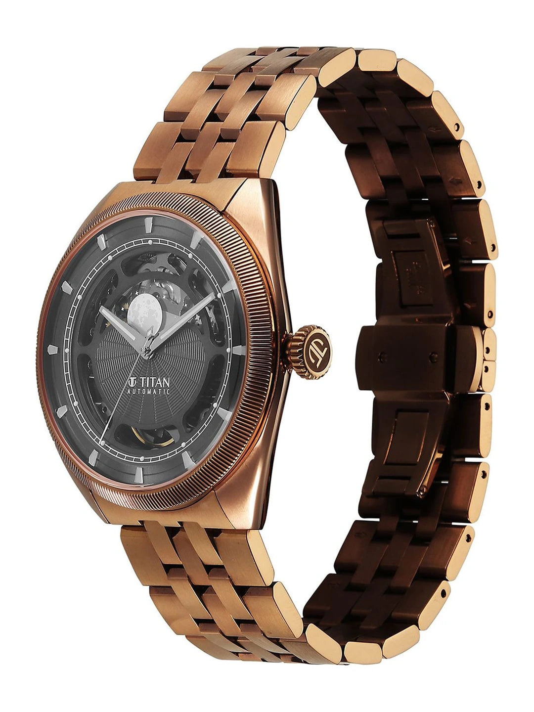 Titan Stellar Automatic Dark Gun Round Dial Watch - 10011QM01