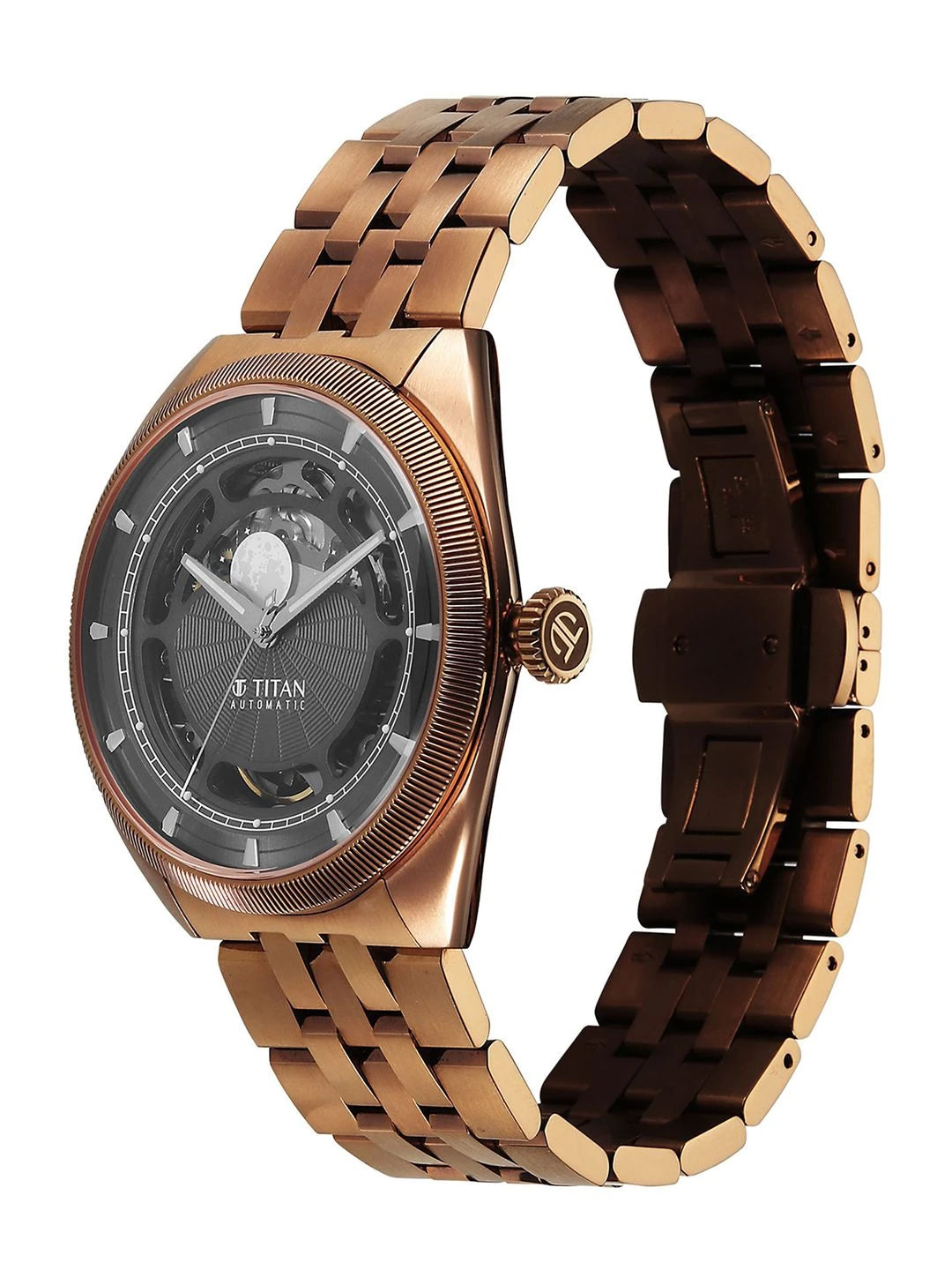 Titan Stellar Automatic Dark Gun Round Dial Watch - 10011QM01
