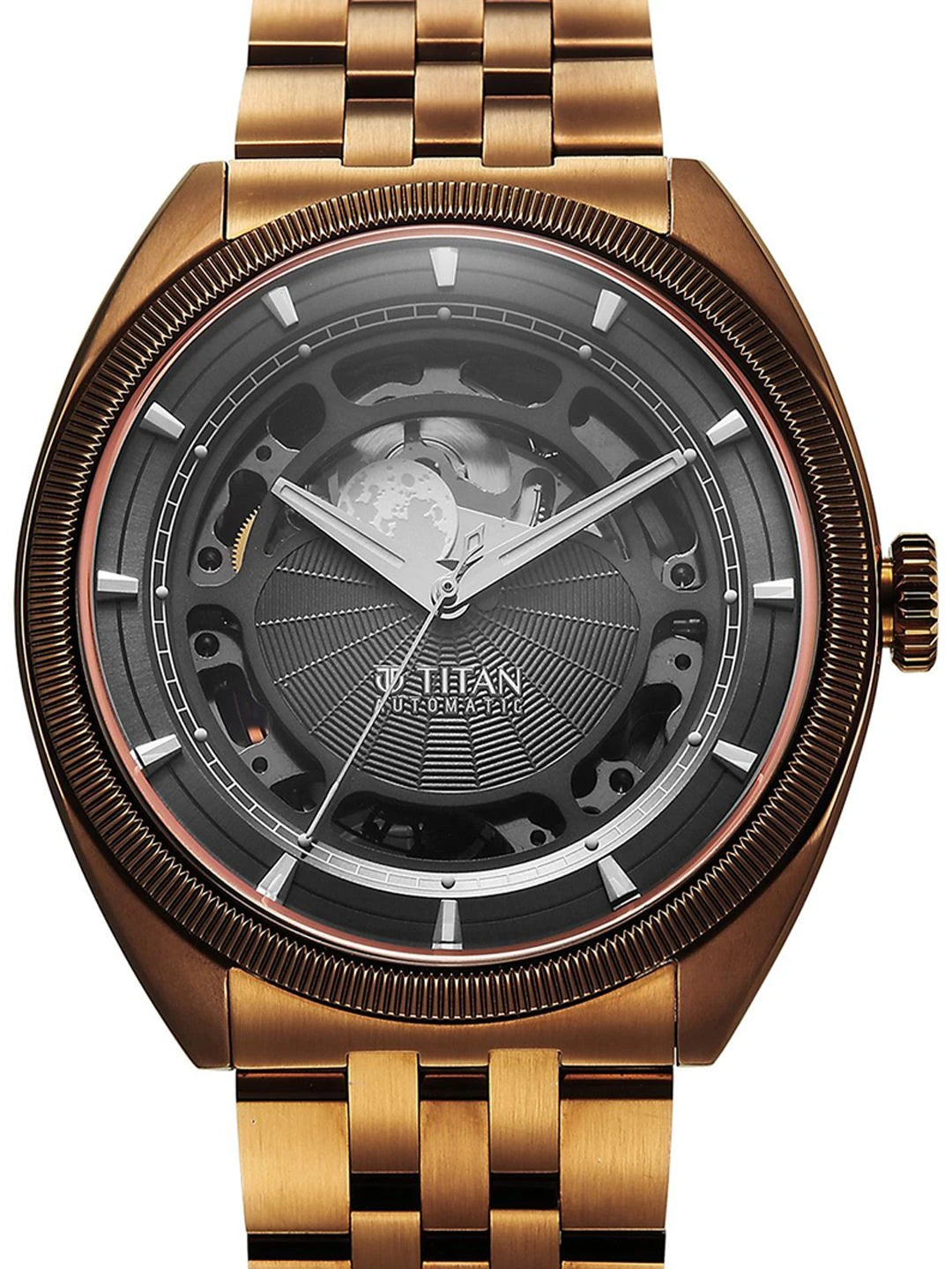 Titan Stellar Automatic Dark Gun Round Dial Watch - 10011QM01