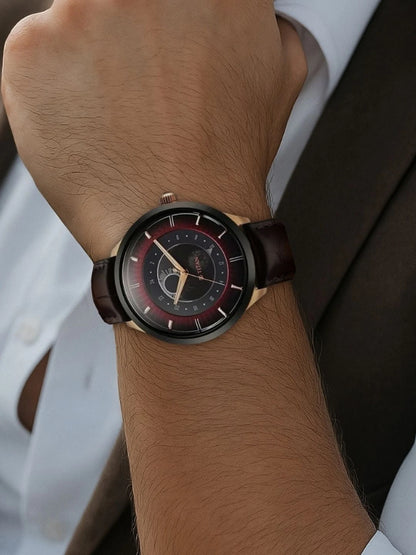 Titan Dial & Leather Straps Analogue Watch - 10028KL01