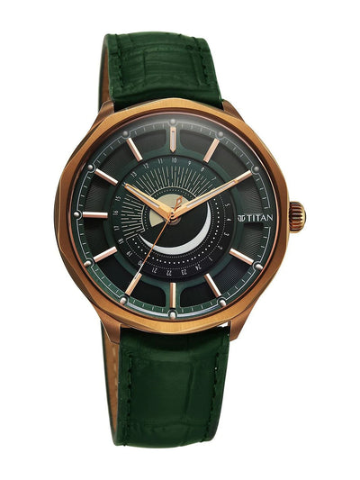 Titan Stellar Green Round Dial Quartz Watch - 10028QL01