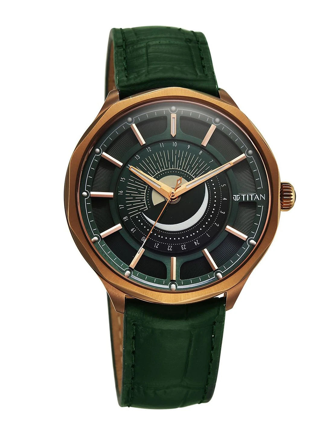 Titan Stellar Green Round Dial Quartz Watch - 10028QL01